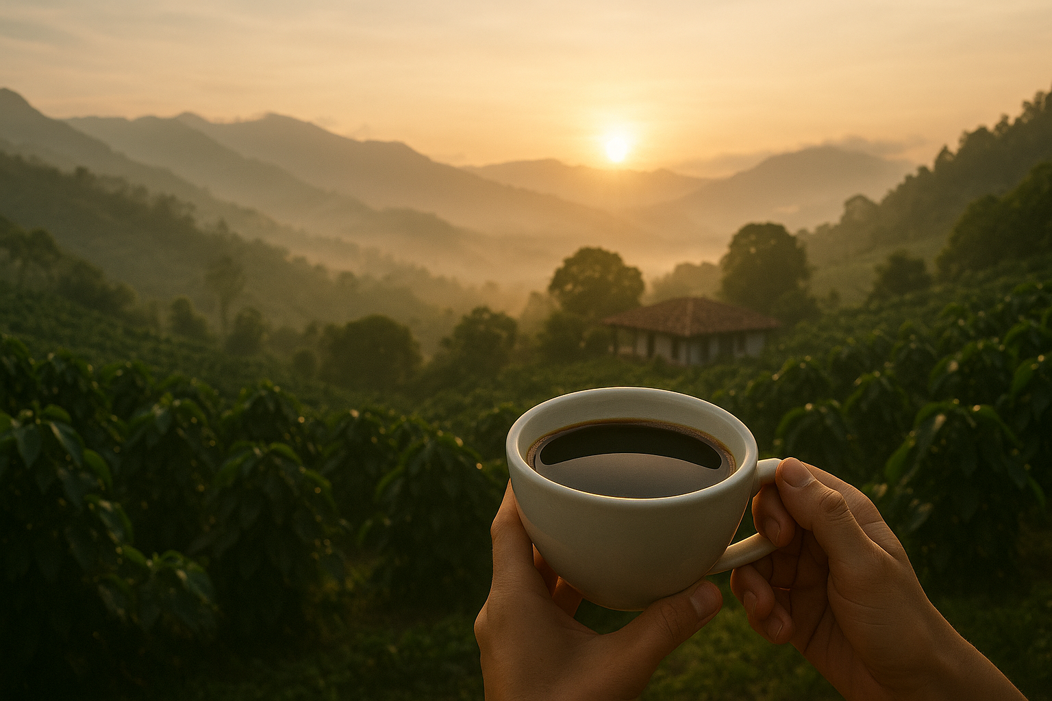 Plantación de café al amanecer