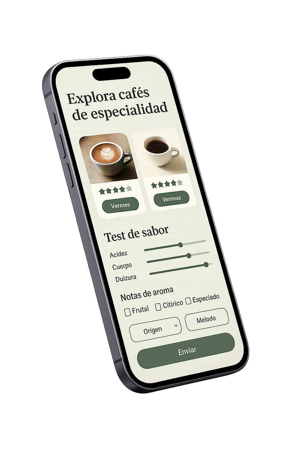 Aplicación móvil Albor mostrando funciones de reseña, asistente IA, eventos y suscripción